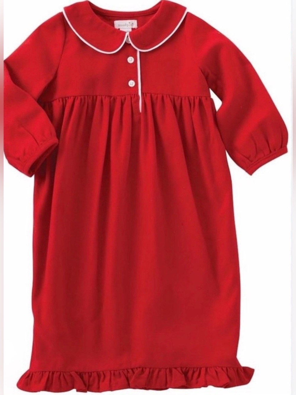 Mud Pie Holiday Red Ruffles Nightgown with Peter Pan Collar